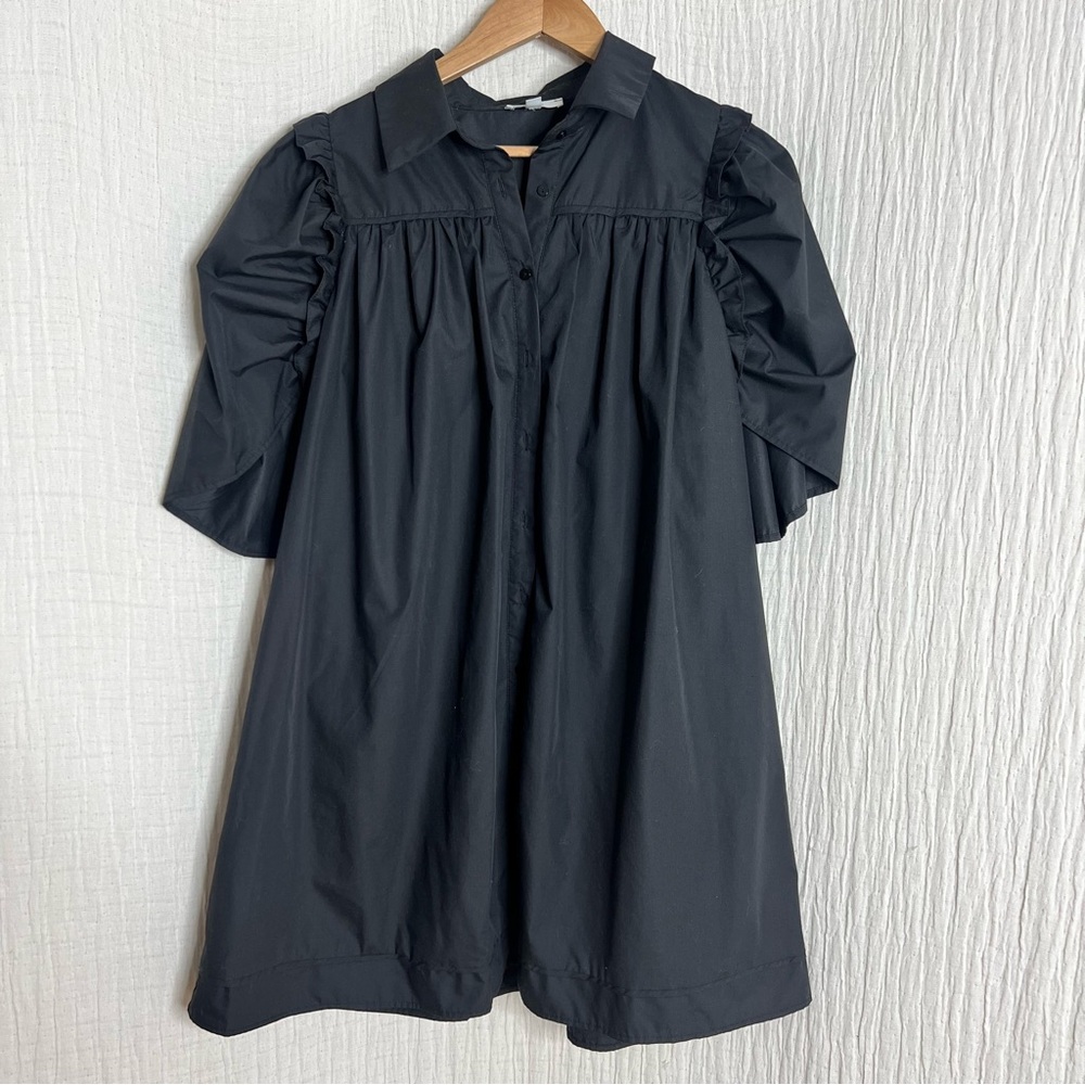 Entro Black Puff Sleeve Button-Down A-Line Dress size M